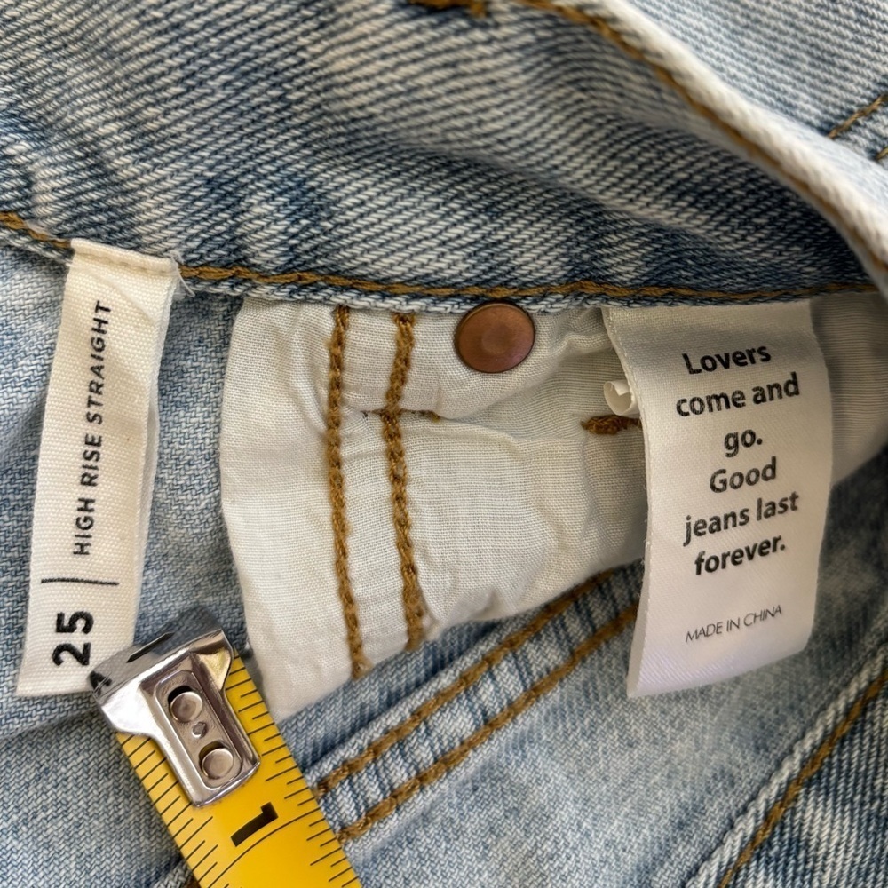 PacSun High Rise Straight Jeans Womens 25 Button Fly Distressed Lt Blue Denim - Picture 9 of 13